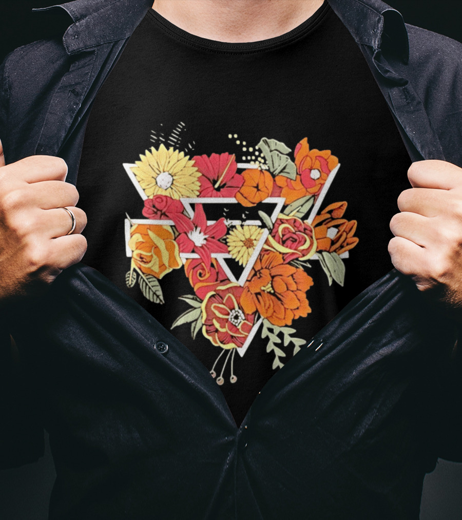 Floral Geometric Triangle Botanical Flowers Garden Blossom T-Shirt