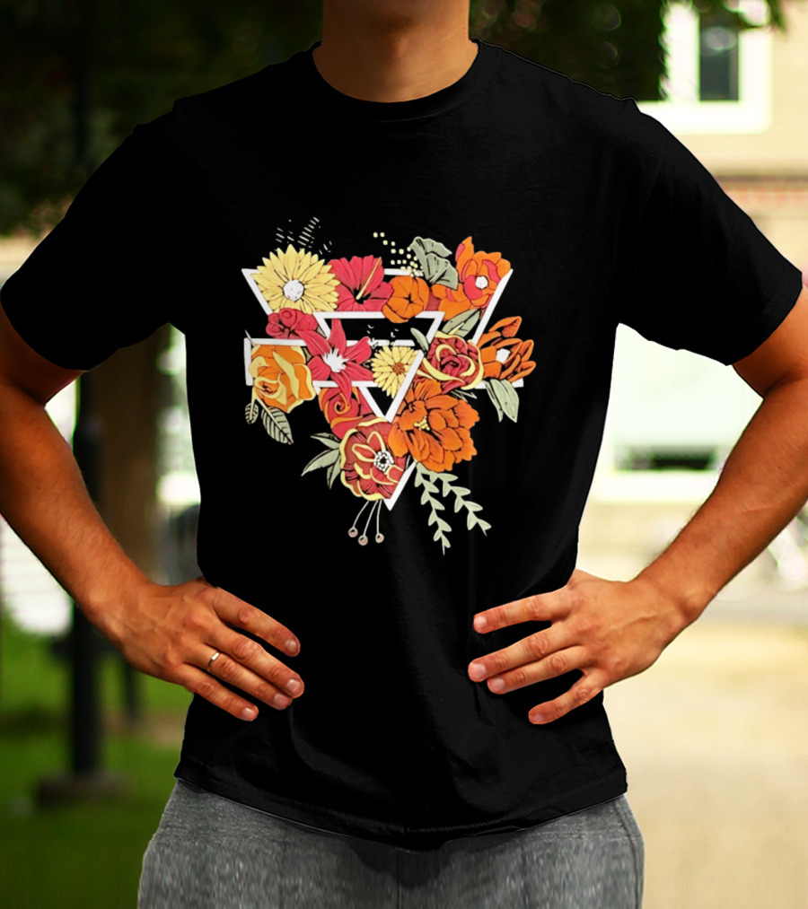 Floral Geometric Triangle Botanical Flowers Garden Blossom T-Shirt