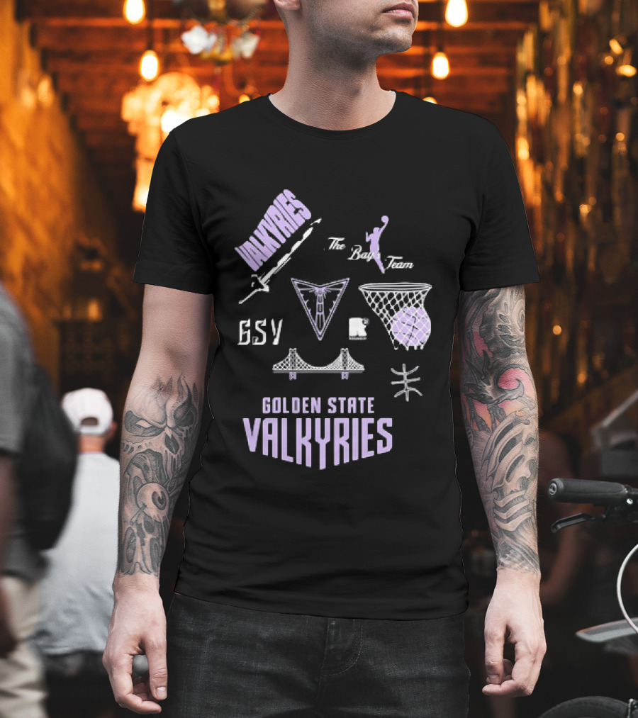 Golden State Valkyries The Bay's Team Basketball Collage GSV Bridge Sword T-Shirt