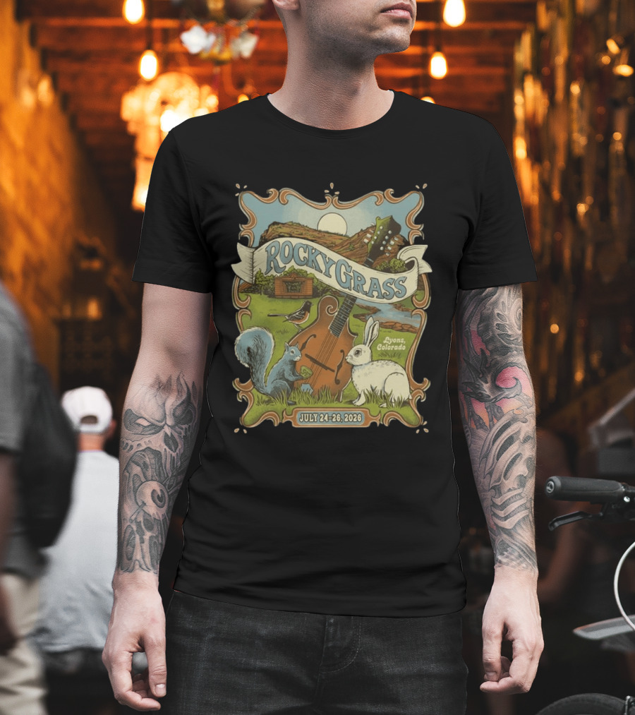 RockyGrass Festival July 24 26 2026 Planet Bluegrass Ranch Lyons Colorado Wildlife And Banjo Scenery T-Shirt