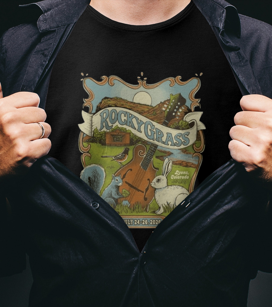 RockyGrass Festival July 24 26 2026 Planet Bluegrass Ranch Lyons Colorado Wildlife And Banjo Scenery T-Shirt