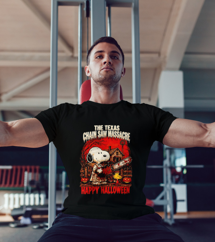 Snoopy Woodstock The Texas Chain Saw Massacre Happy Halloween Scene T-Shirt