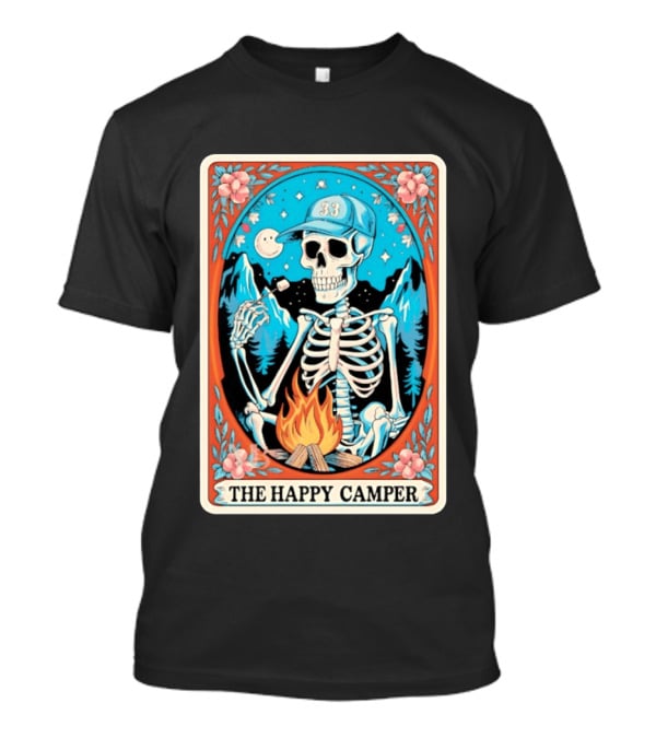The Happy Camper Skeleton 33 Marshmallow Campfire Scene T-Shirt