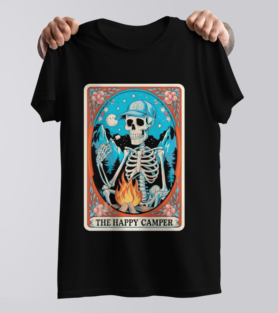 The Happy Camper Skeleton 33 Marshmallow Campfire Scene T-Shirt
