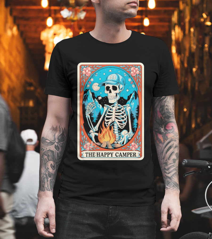 The Happy Camper Skeleton 33 Marshmallow Campfire Scene T-Shirt