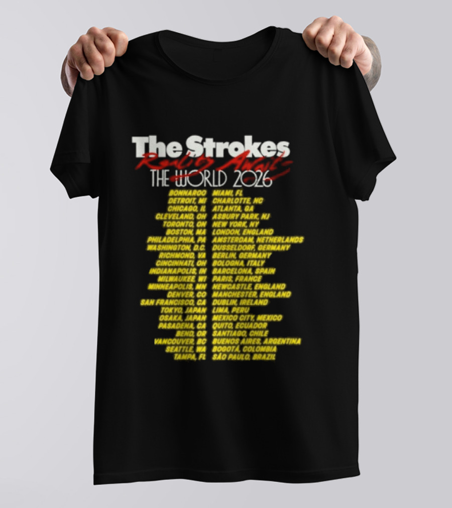The Strokes Reality Awaits The World Tour 2024 Cities List T-Shirt