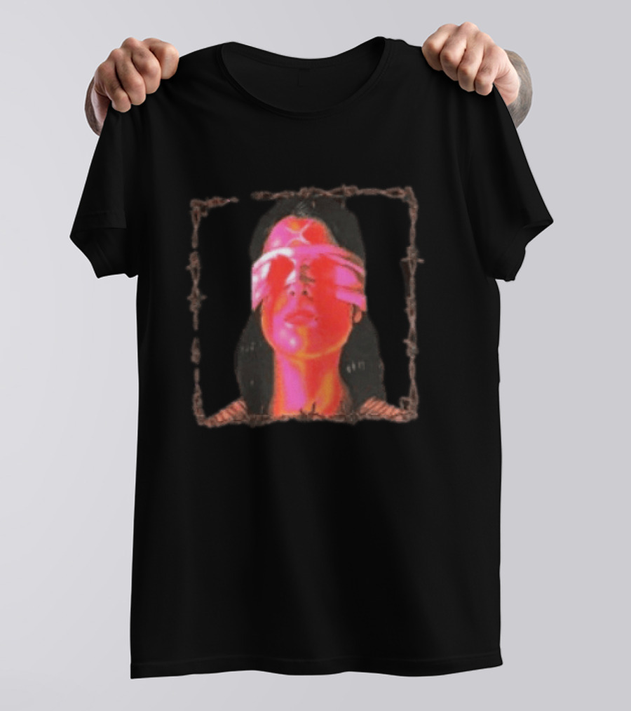 Machin3gir1 Psychowarrior Blindfolded Portrait With Pink Neon Glow T-Shirt