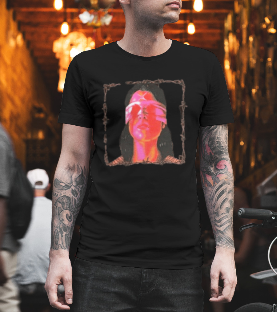 Machin3gir1 Psychowarrior Blindfolded Portrait With Pink Neon Glow T-Shirt