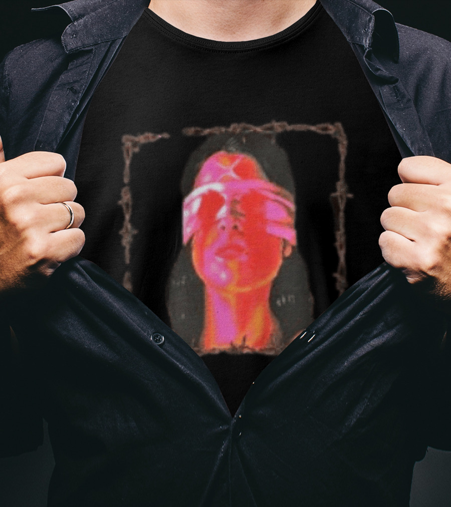 Machin3gir1 Psychowarrior Blindfolded Portrait With Pink Neon Glow T-Shirt