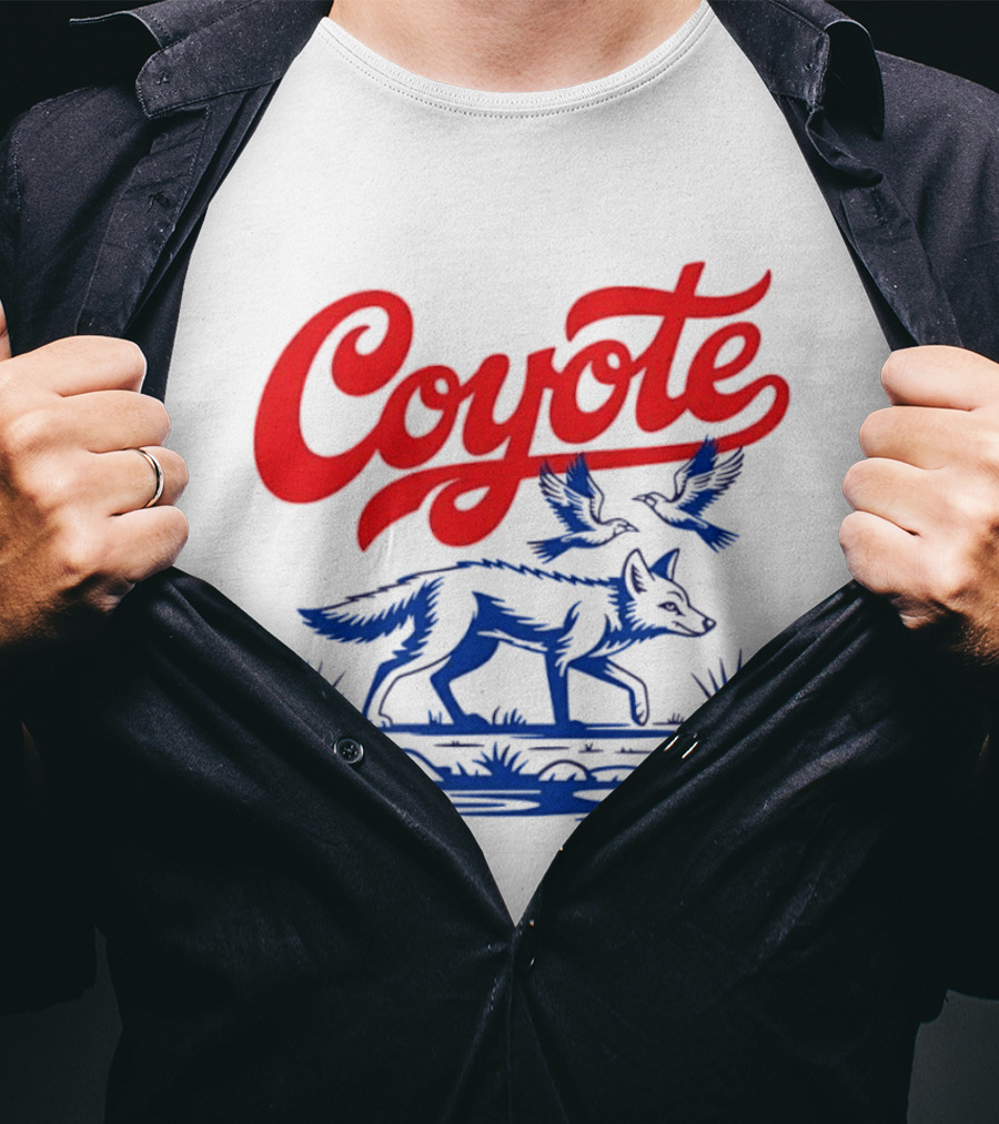 Coyote With Birds In Desert Scene Wild Western Desert T-Shirt