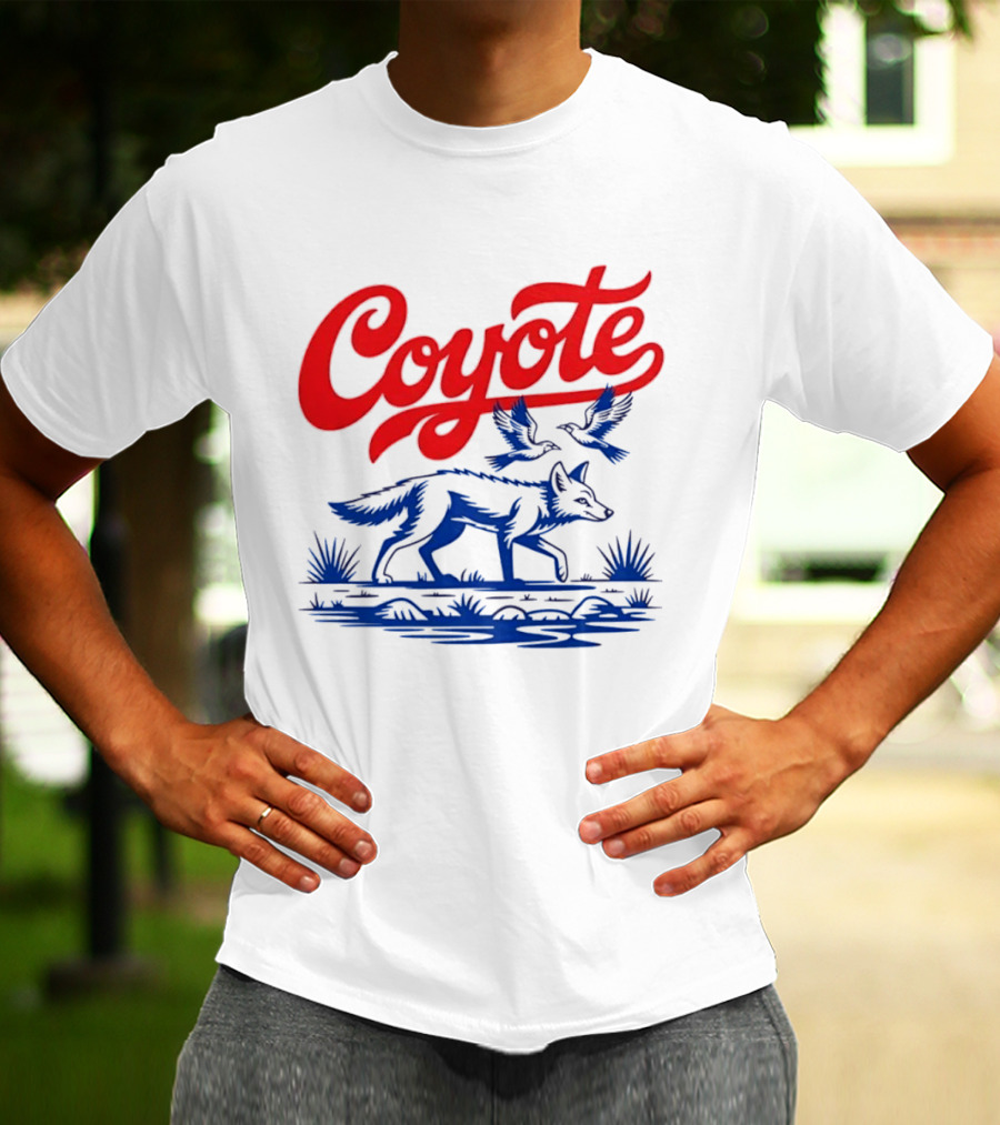 Coyote With Birds In Desert Scene Wild Western Desert T-Shirt