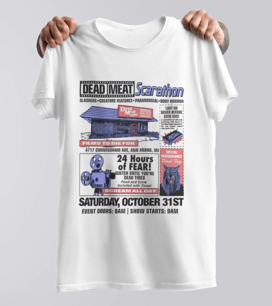 Dead Meat Scarathon 24 Hours Of Scary Movies October 31st Event T-Shirt