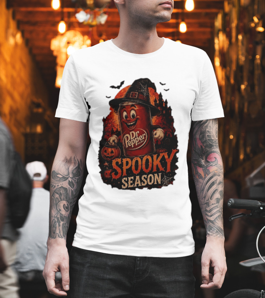 Dr Pepper Halloween Witch Can Spooky Season With Jack O' Lantern And Bats T-Shirt