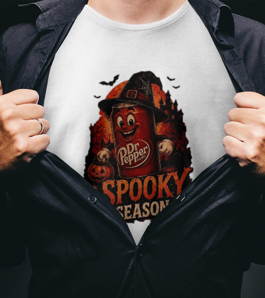 Dr Pepper Halloween Witch Can Spooky Season With Jack O' Lantern And Bats T-Shirt