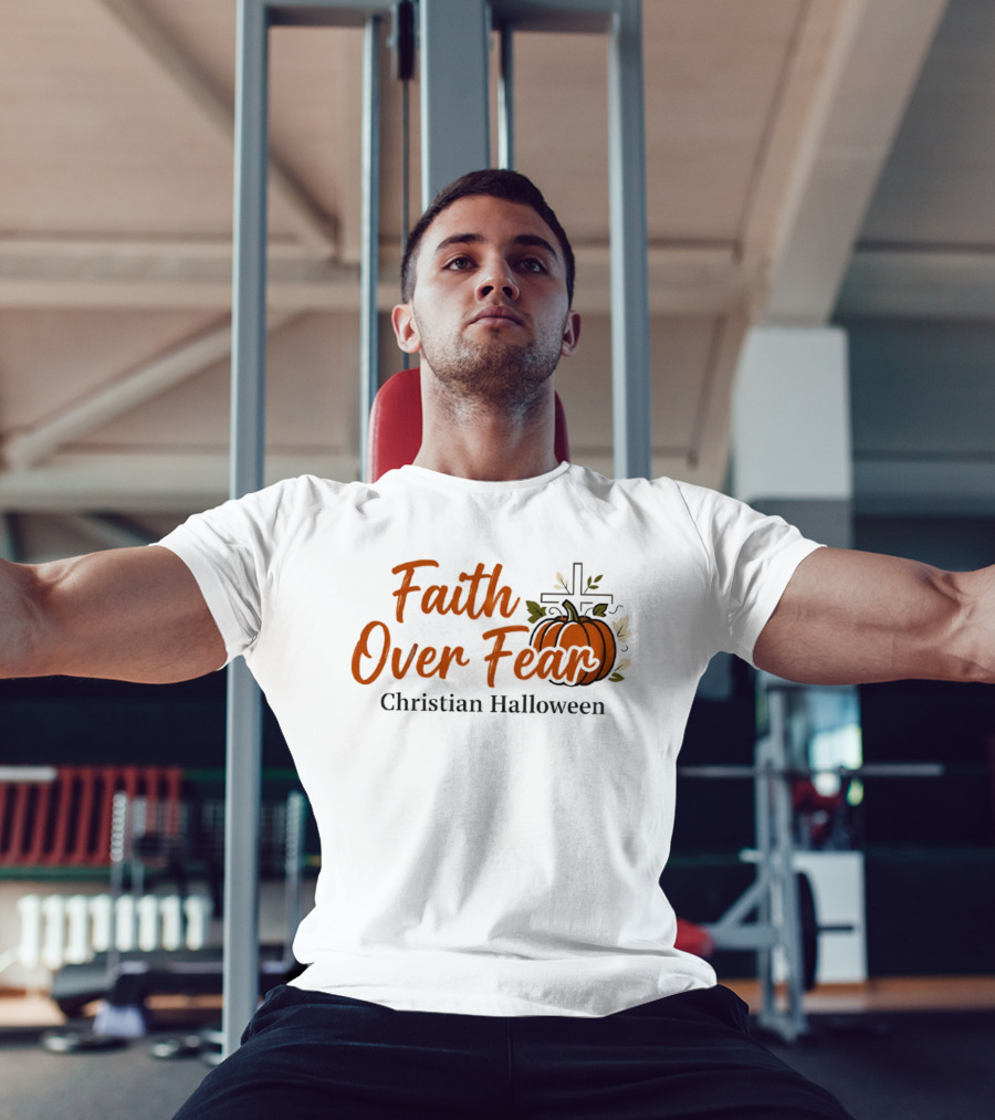 Faith Over Fear Christian Halloween Pumpkin Cross T-Shirt