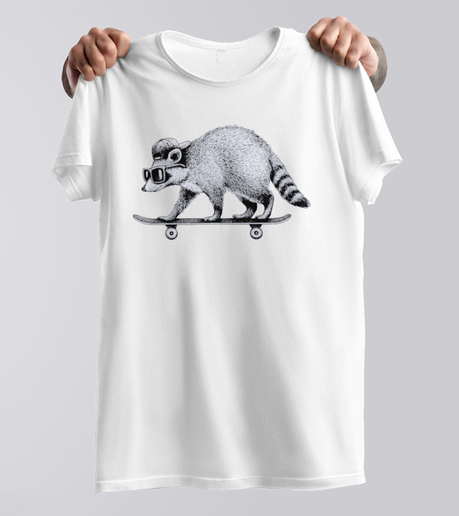 Jimothy Raccoon Skateboarding With Sunglasses And Baseball Cap T-Shirt