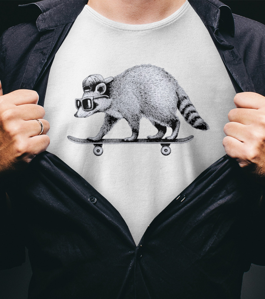 Jimothy Raccoon Skateboarding With Sunglasses And Baseball Cap T-Shirt