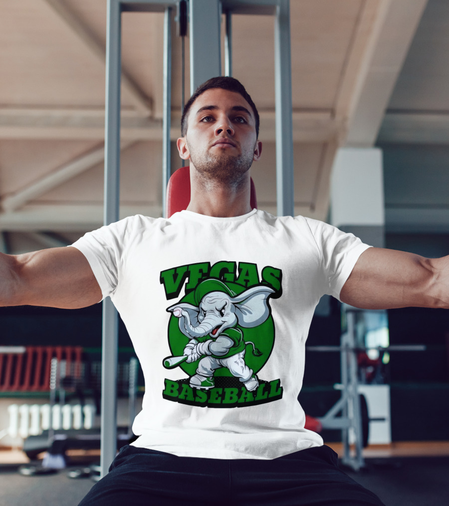 Vegas Baseball Elephant Batting Green T-Shirt