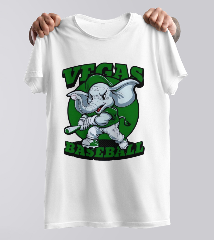 Vegas Baseball Elephant Batting Green T-Shirt