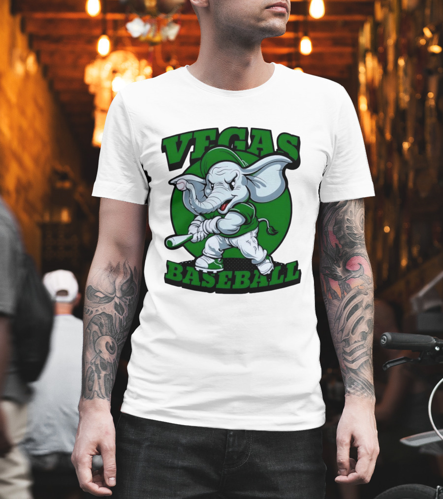 Vegas Baseball Elephant Batting Green T-Shirt