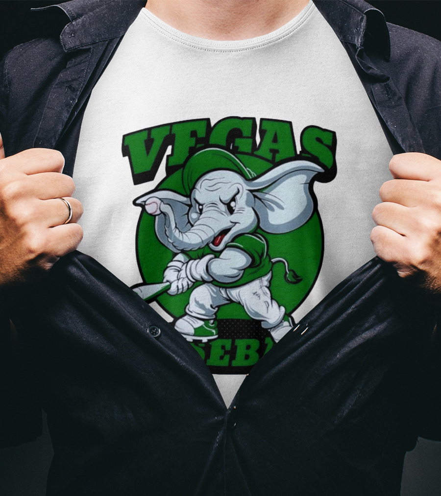 Vegas Baseball Elephant Batting Green T-Shirt