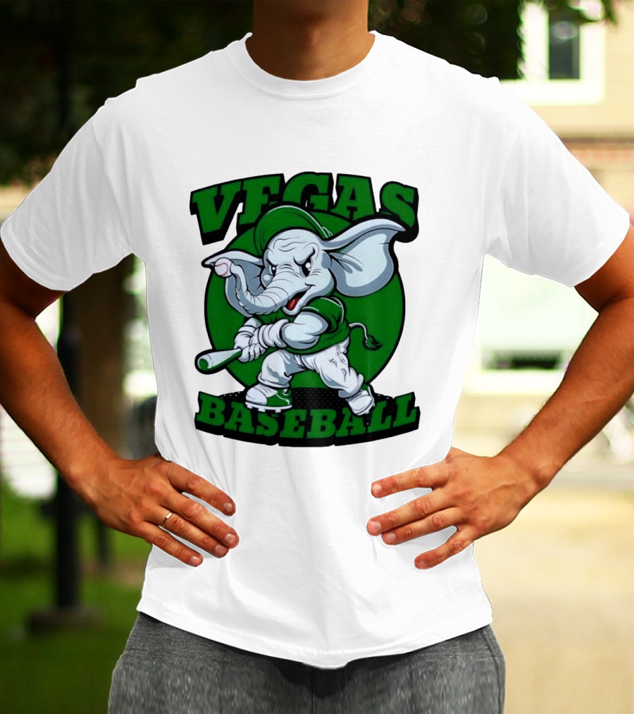 Vegas Baseball Elephant Batting Green T-Shirt