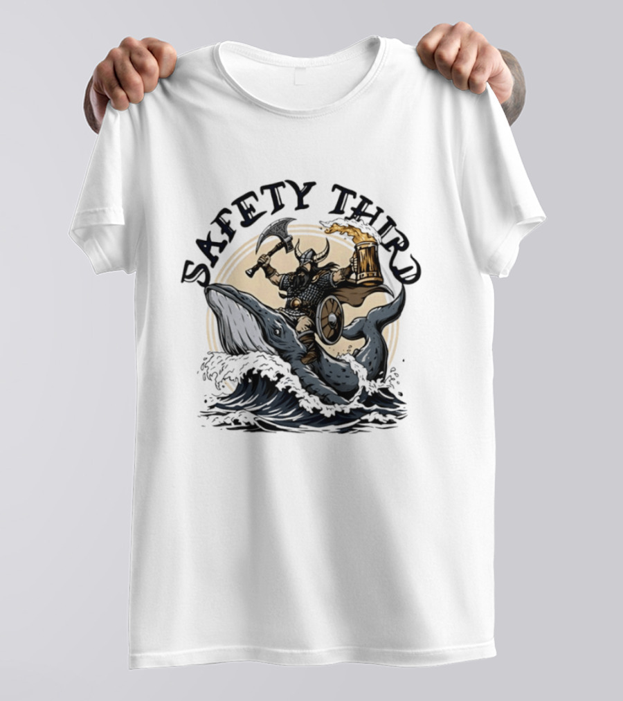 Viking Riding Whale With Beer Horn Safety Third T-Shirt