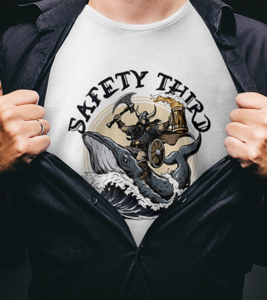 Viking Riding Whale With Beer Horn Safety Third T-Shirt