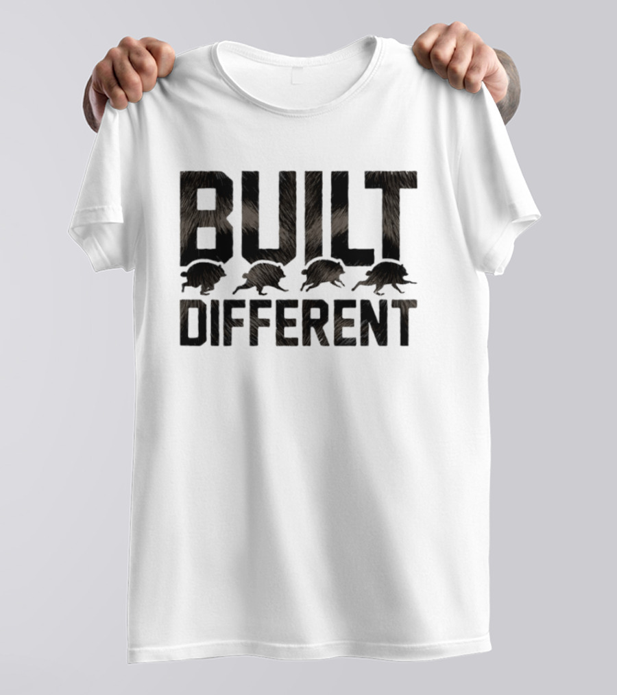 Raccoon Built Different Fur Text With Four Running Raccoons T-Shirt