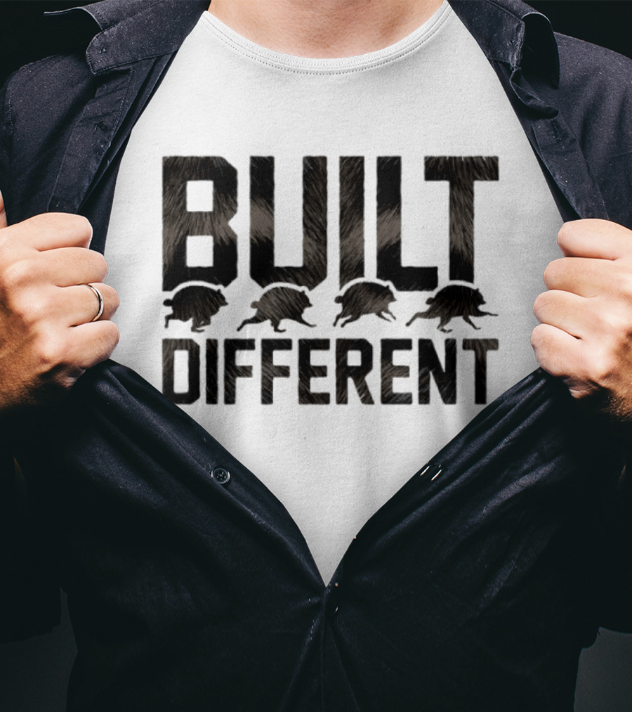 Raccoon Built Different Fur Text With Four Running Raccoons T-Shirt