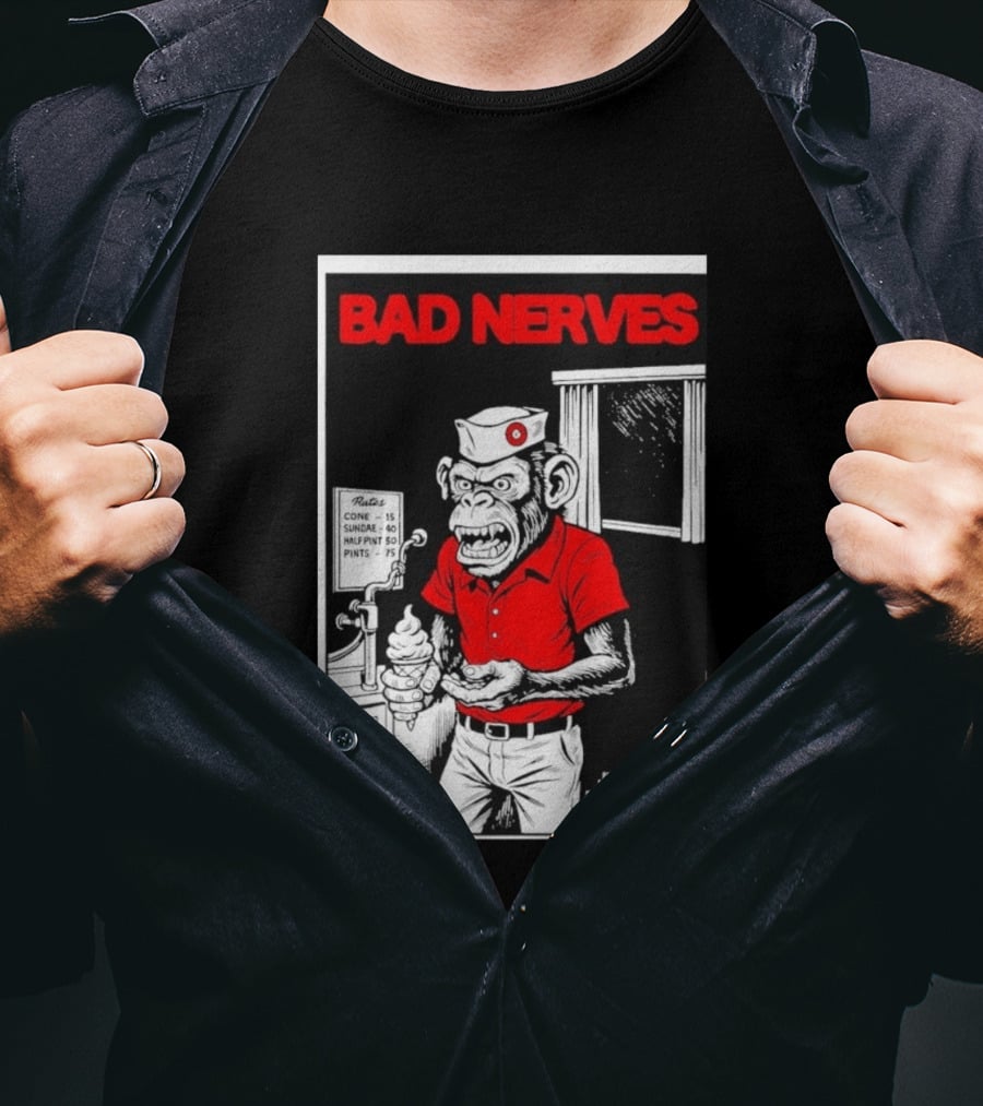 Bad Nerves July 23 2026 Pacific Electric Los Angeles Monkey Ice Cream Server Comic T-Shirt