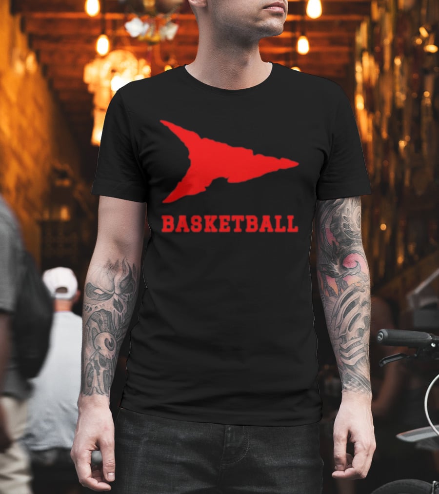 Basketball Red Arrowhead Flame Shape Lettering T-Shirt