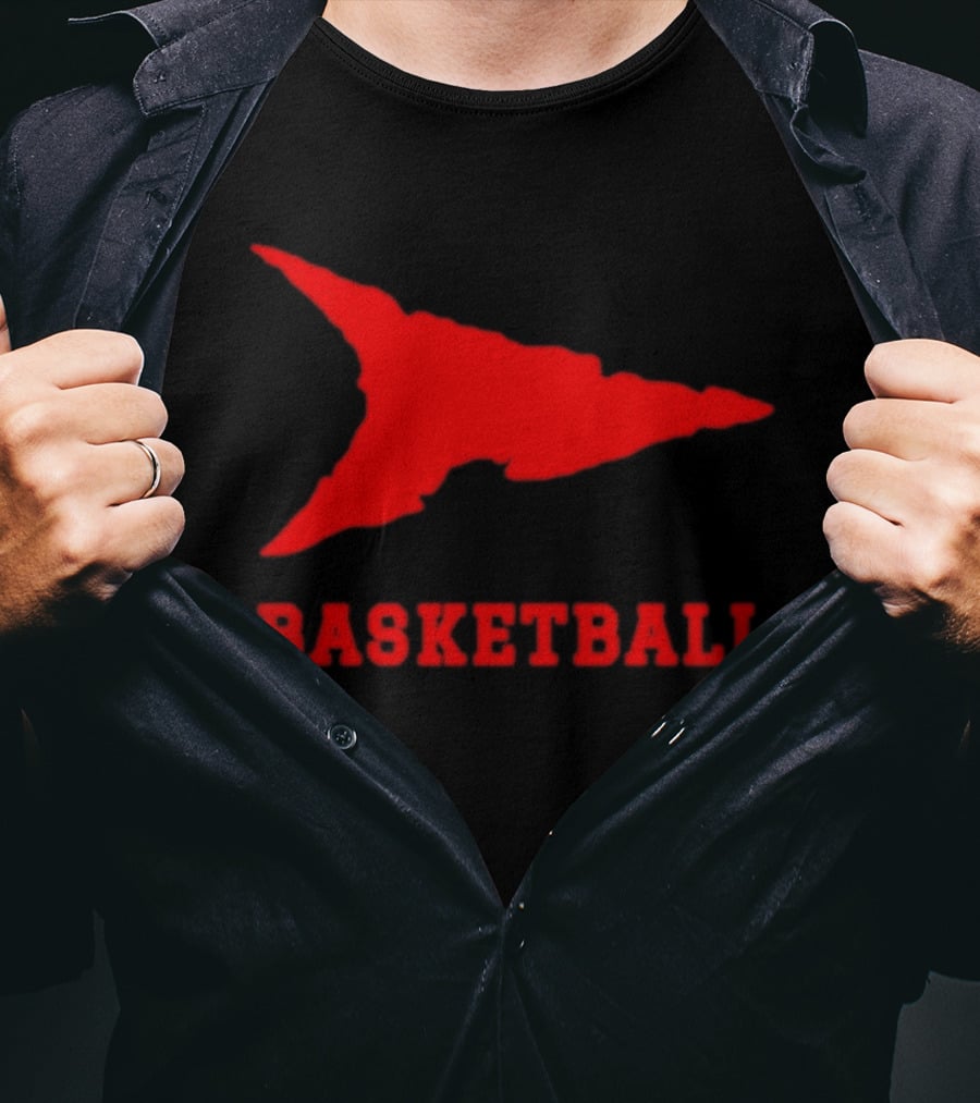 Basketball Red Arrowhead Flame Shape Lettering T-Shirt