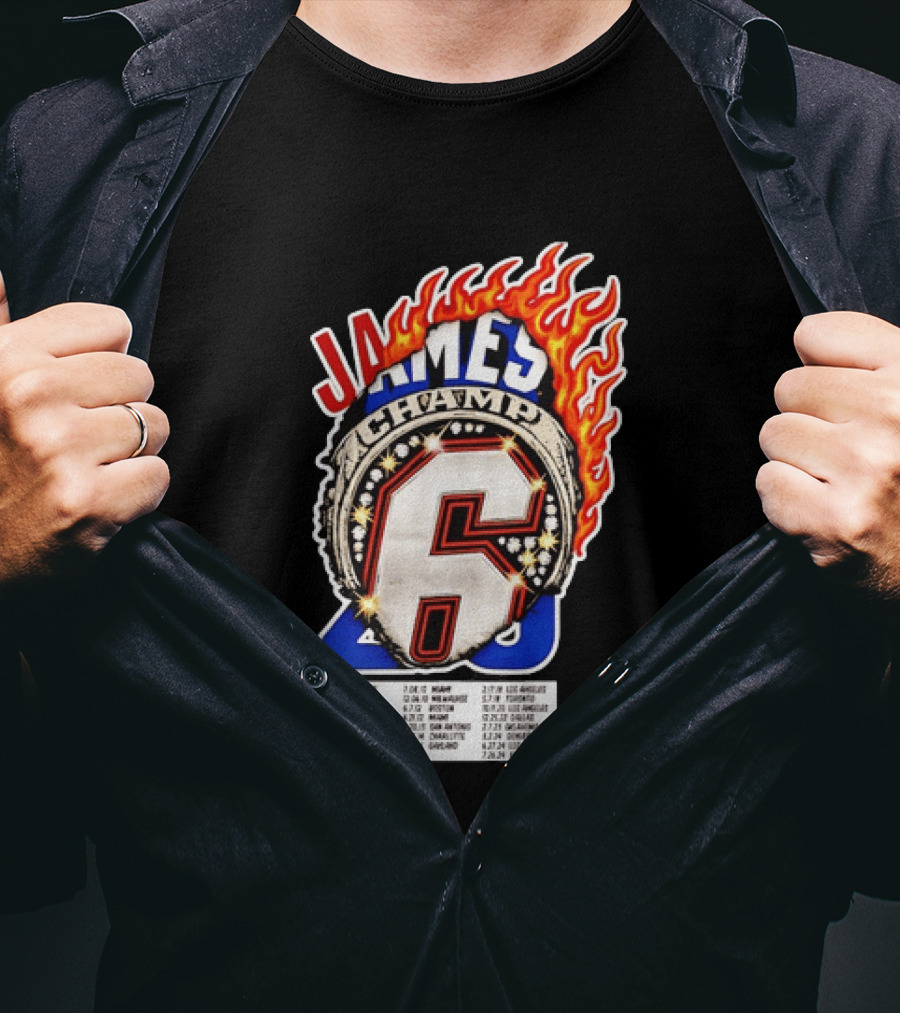 LeBron James Champ 6 Milestone Dates Cleveland Miami Los Angeles 2012 2013 2016 2020 T-Shirt