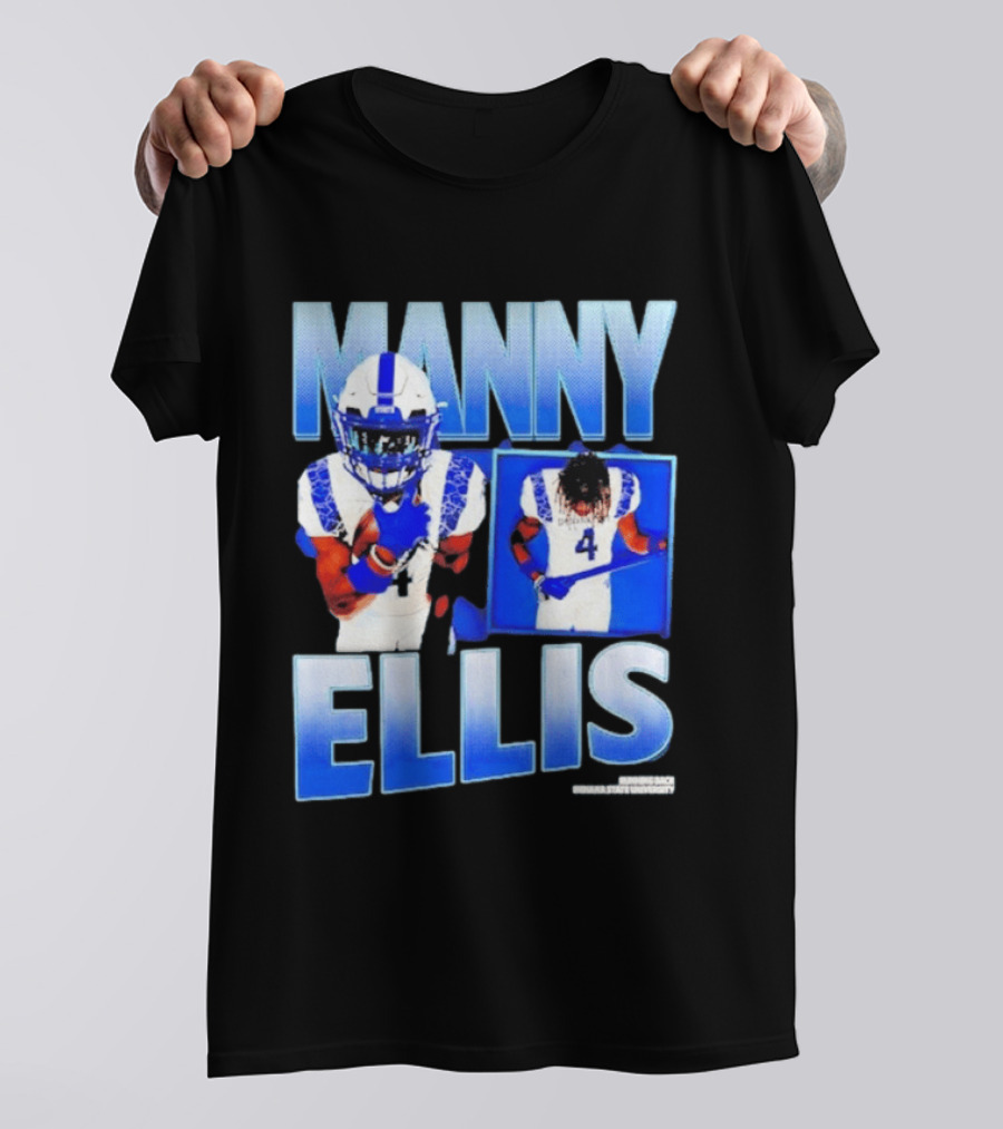 Manny Ellis Indiana State Running Back Football Jersey Number 4 Blue And White T-Shirt