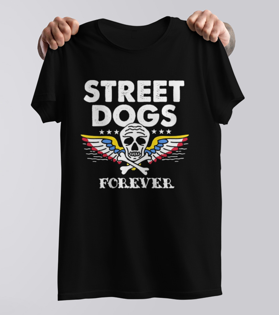 Street Dogs Forever Skull Crossbones Wings Stars T-Shirt