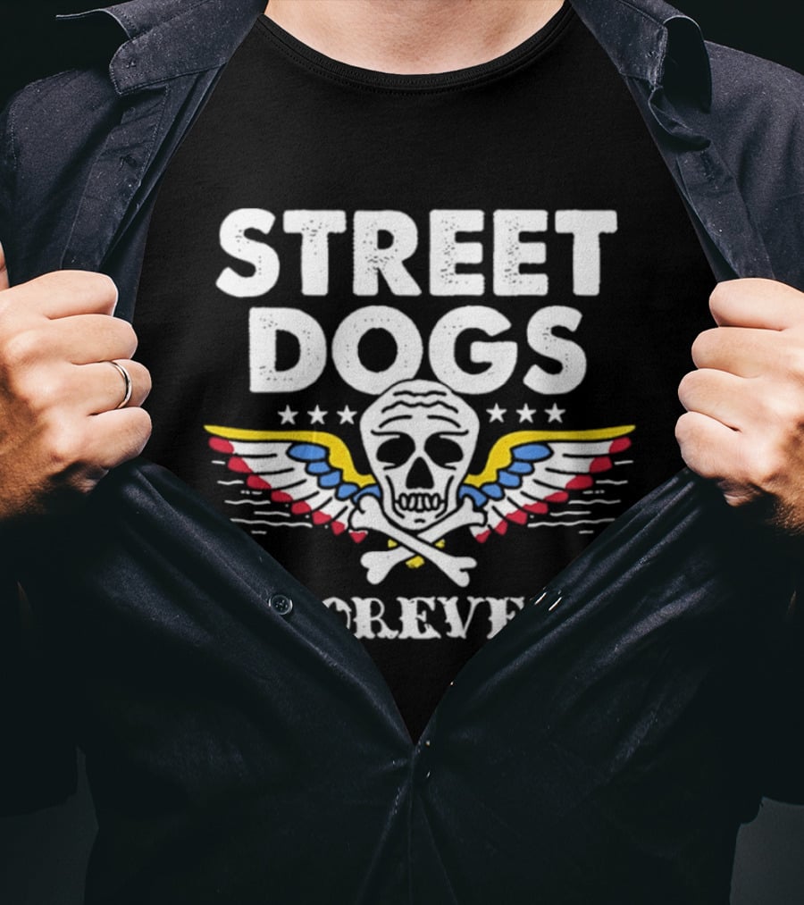 Street Dogs Forever Skull Crossbones Wings Stars T-Shirt