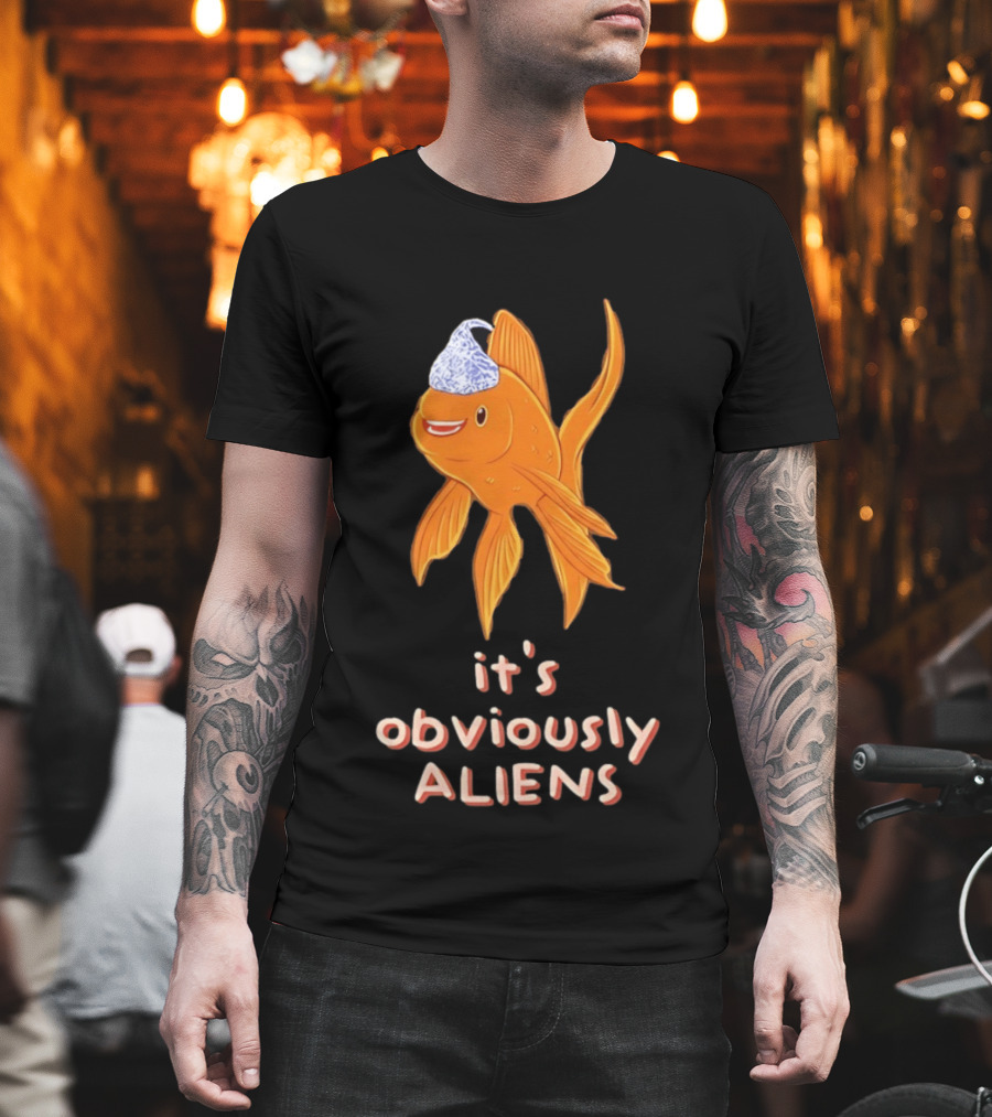 Goldfish Tin Foil Hat It's Obviously Aliens T-Shirt