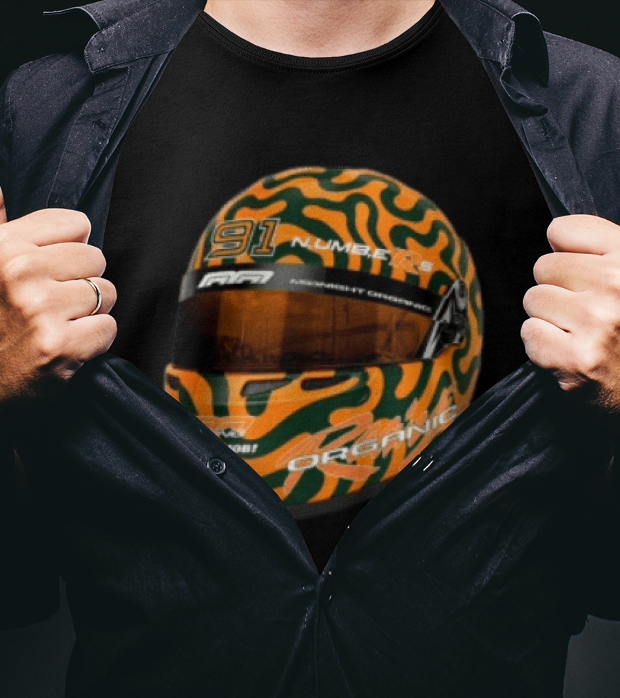 Midnight Organic Store Formula Helmet 91 Number 1991 RPM Orange Green T-Shirt