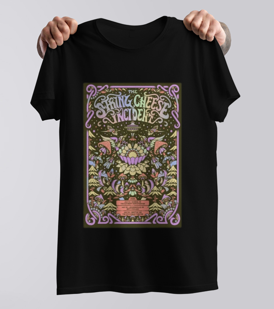 The String Cheese Incident July 24 2026 Eugene OR Psychedelic Concert With Floral And Mushroom T-Shirt