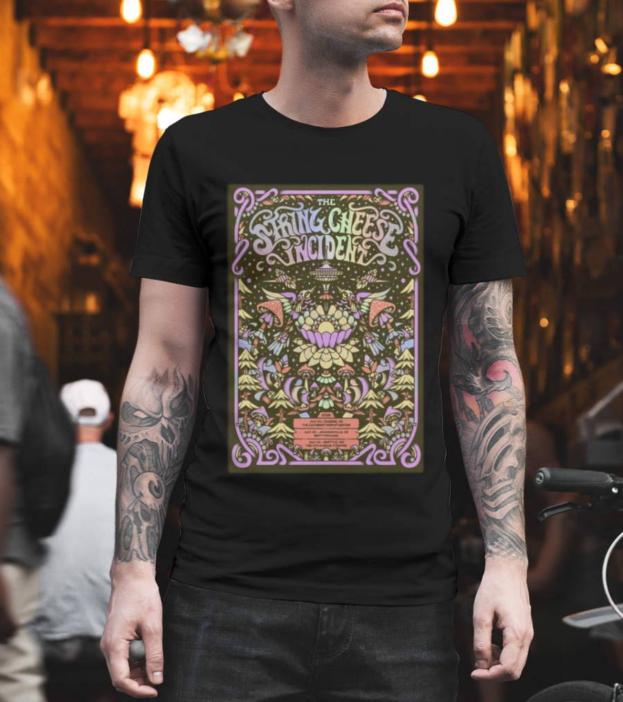 The String Cheese Incident July 24 2026 Eugene OR Psychedelic Concert With Floral And Mushroom T-Shirt