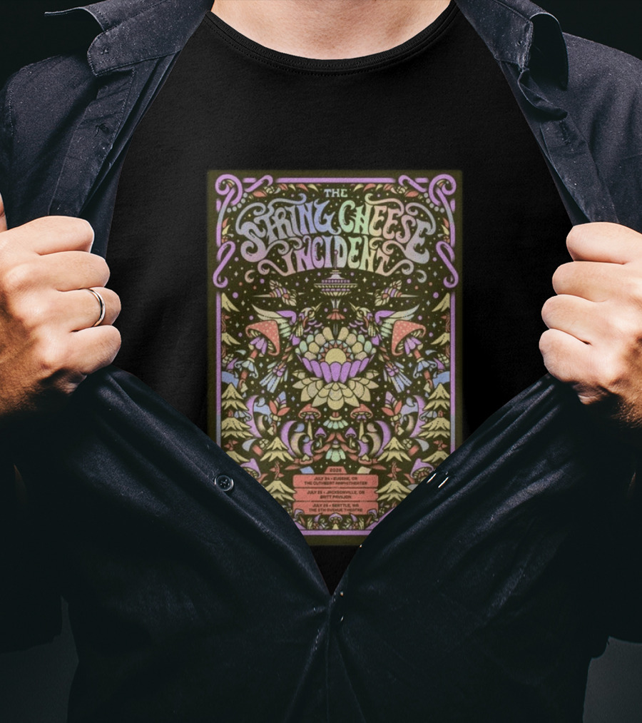 The String Cheese Incident July 24 2026 Eugene OR Psychedelic Concert With Floral And Mushroom T-Shirt