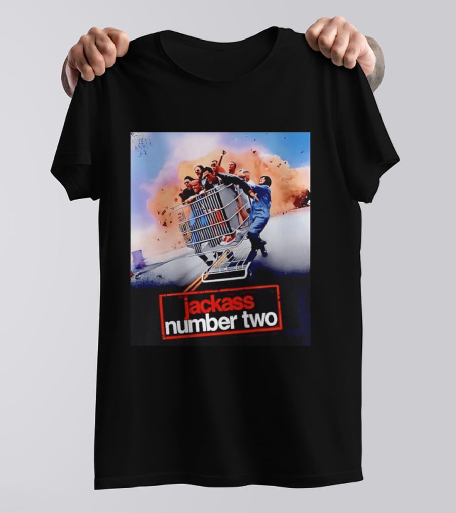 Jackass Number Two Movie Cast In Shopping Cart Action Scene Explosion T-Shirt