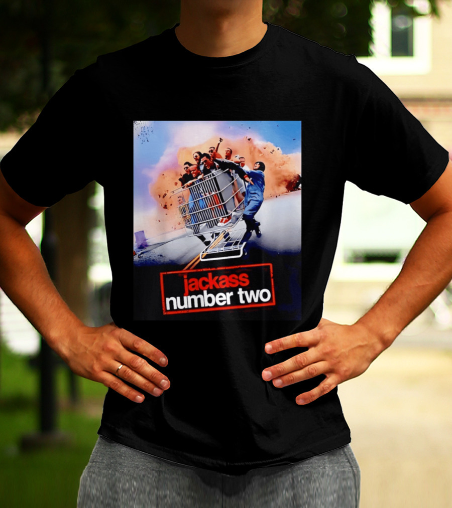 Jackass Number Two Movie Cast In Shopping Cart Action Scene Explosion T-Shirt