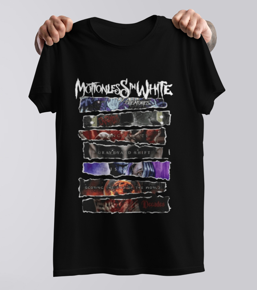 Motionless In White Creatures Infamous Reincarnate Graveyard Shift Disguise Scoring The End Of The World Decades T-Shirt