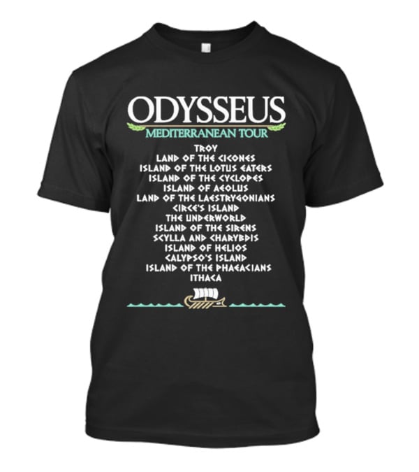 Odysseus Mediterranean Tour Troy Cyclops Underworld Journey Greek Mythology Locations T-Shirt