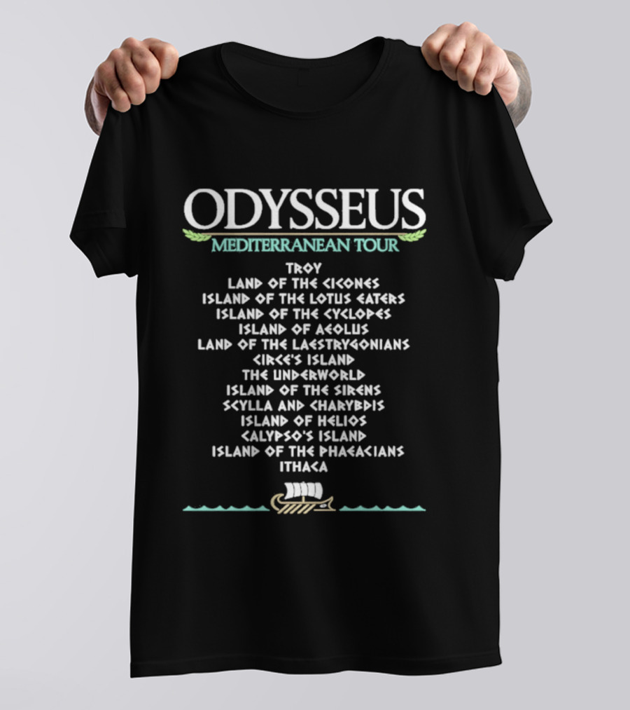 Odysseus Mediterranean Tour Troy Cyclops Underworld Journey Greek Mythology Locations T-Shirt