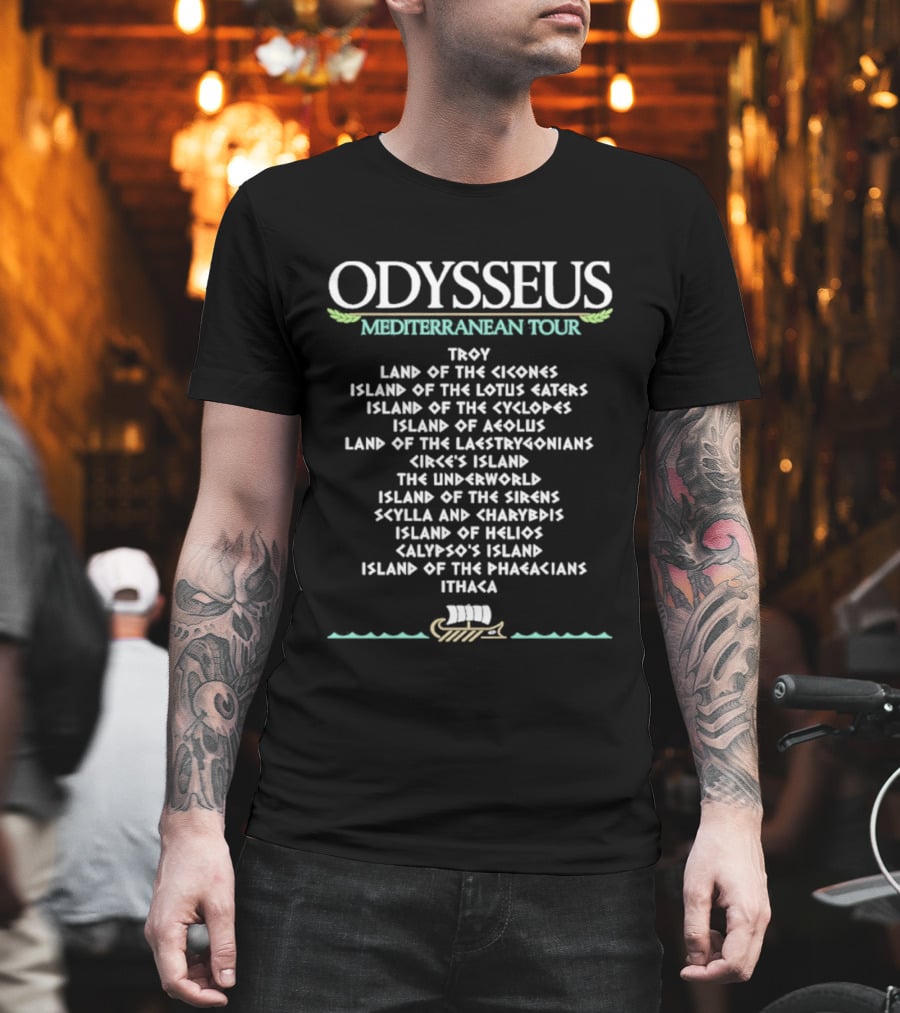 Odysseus Mediterranean Tour Troy Cyclops Underworld Journey Greek Mythology Locations T-Shirt