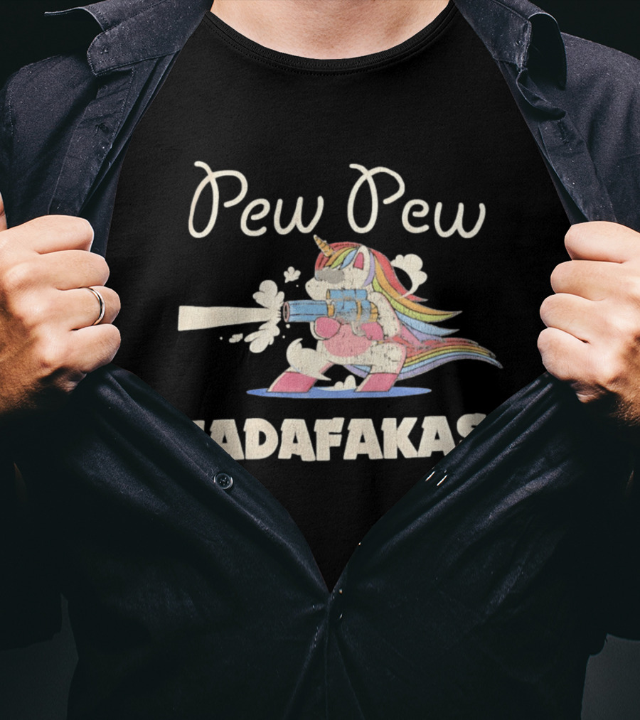 Pew Pew Madafakas Distressed Unicorn Funny Meme T-Shirt