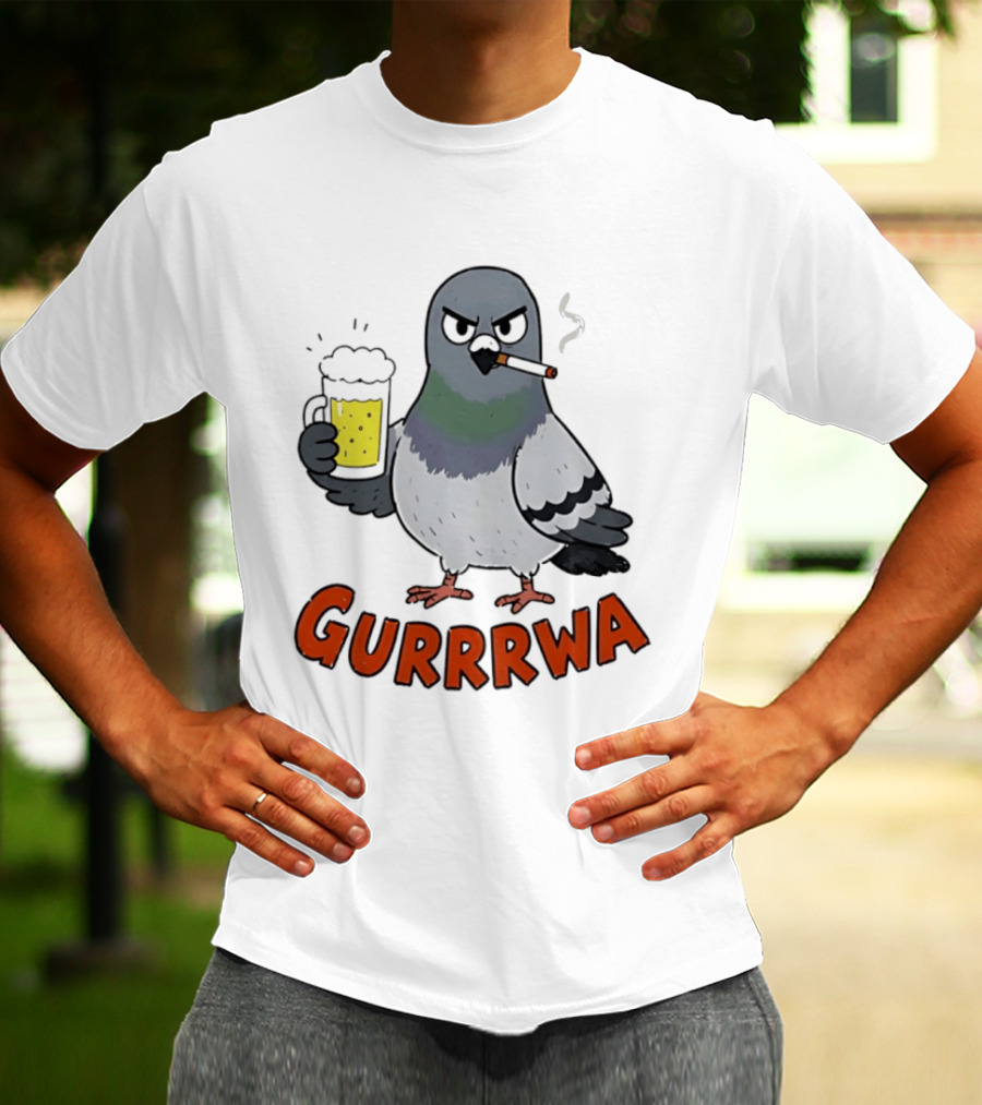Angry Pigeon GURRRWA Beer And Cigarette Humor T-Shirt